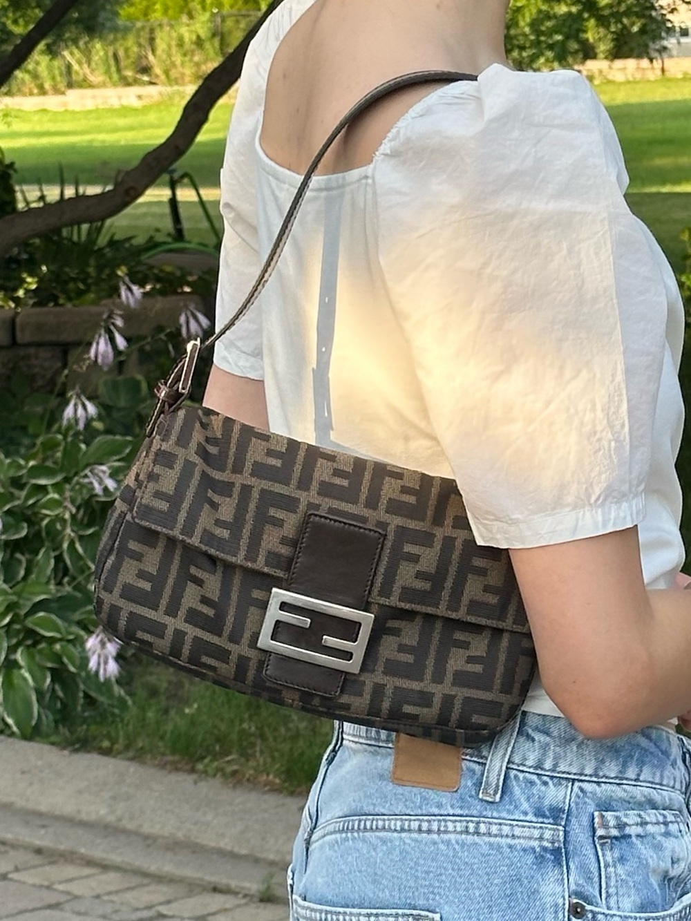 Fendi Zucca FF Baguette Shoulder Bag